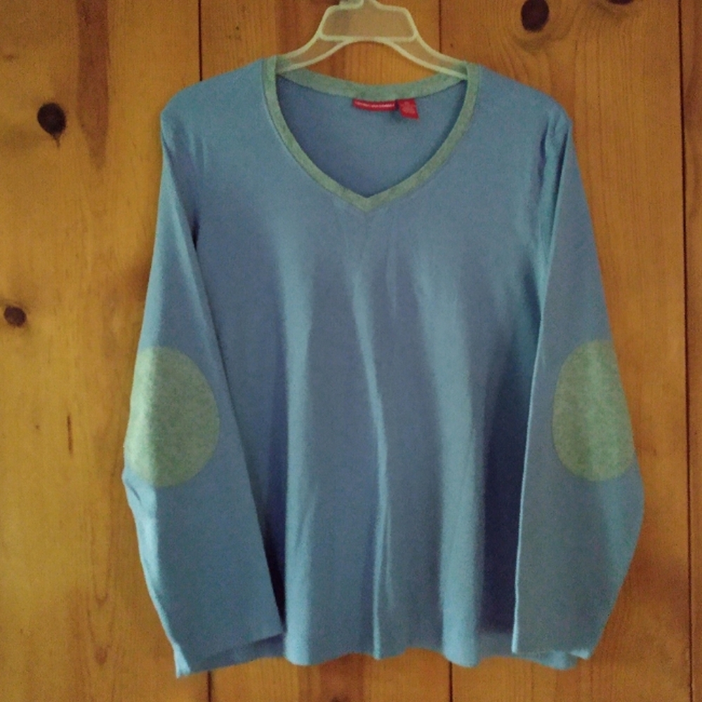 Gloria Vanderbilt Rounded VNeck Top with Elbow Patches